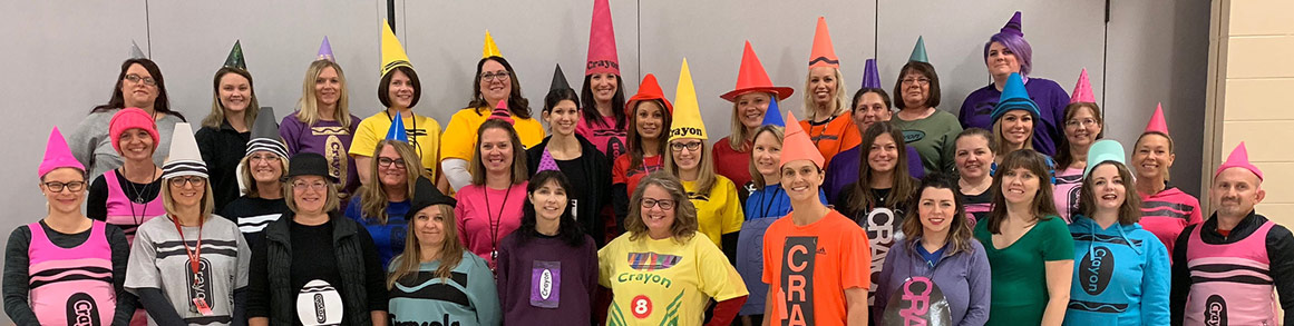 Staff dressed as crayons